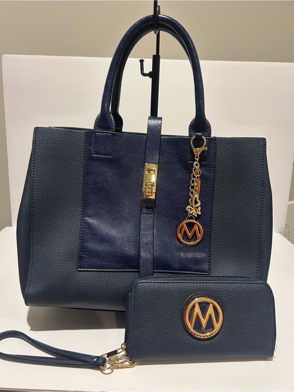 MKF Collection Yola Navy Satchel Handbag & Matching Wallet Set Crossbody
